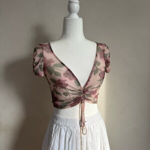 Urban Outfitters Pink Floral Mesh Crop Top XS